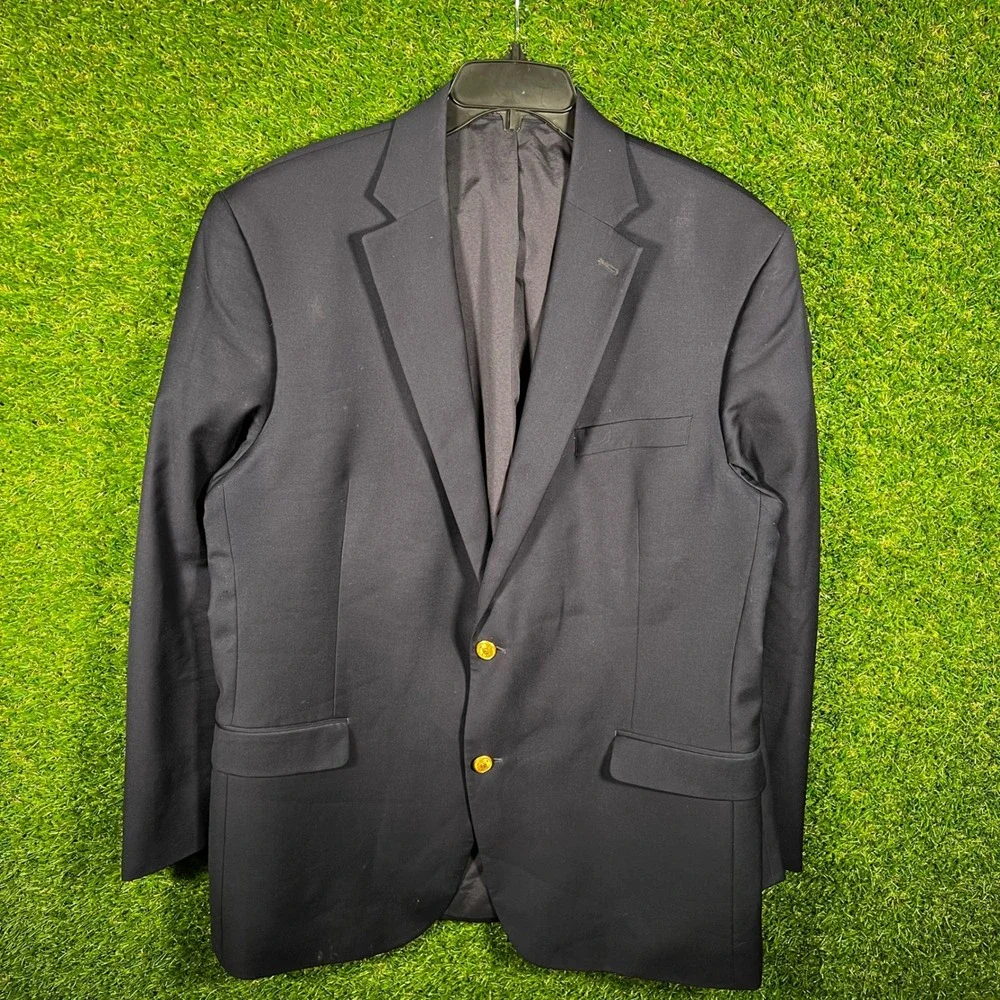 Lauren Ralph Lauren Mens Navy Blue Two Button‎ Blazer Gold Buttons 44L